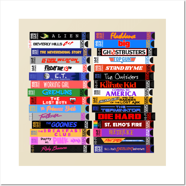 Retro 80s Movies VHS Stacks Wall Art by darklordpug